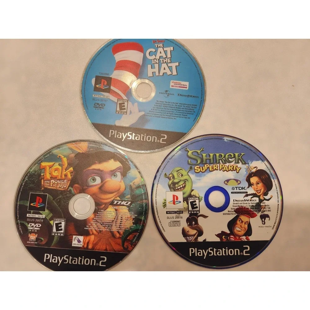 PlayStation 2 Game Lot Cat in the Hat, Shrek Super Party & Tak Power of Jojo